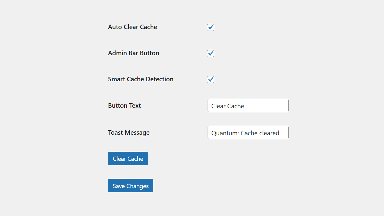Quantum Clear Cache Settings